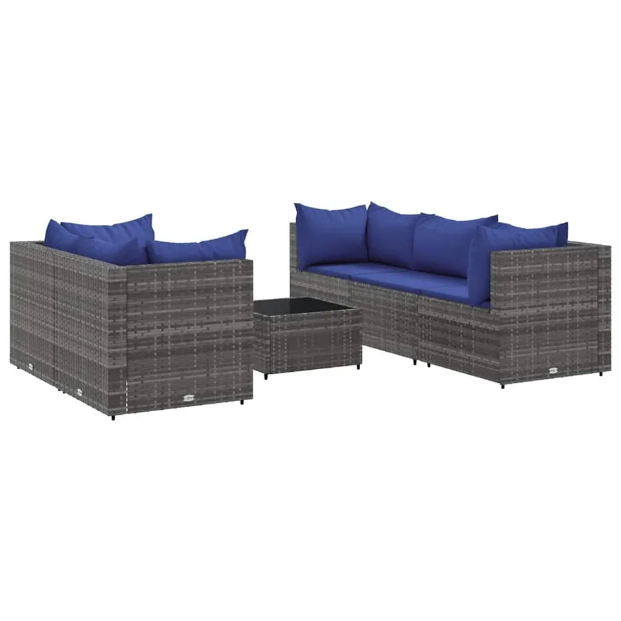 Salon de jardin 6 pcs avec coussins Gris Résine tressée - 2