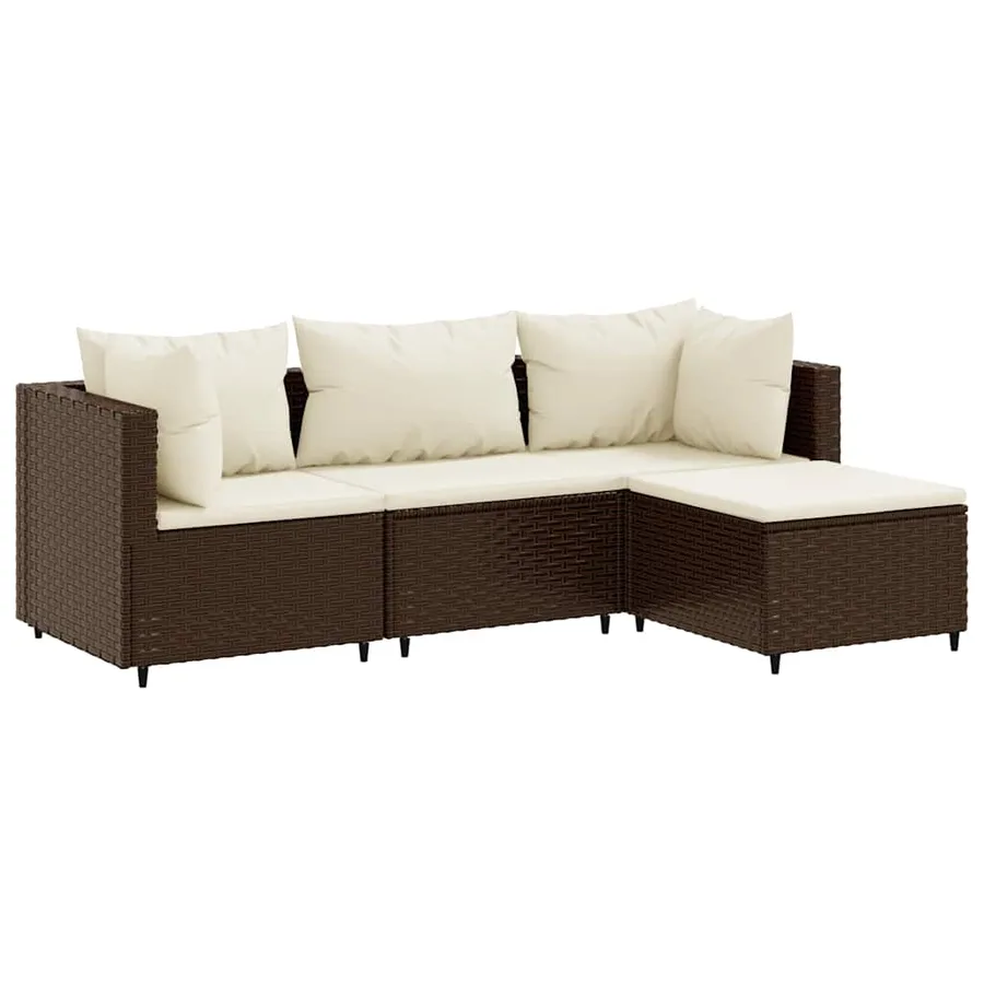Salon de jardin 4 pcs avec coussins Marron Résine tressée - 2
