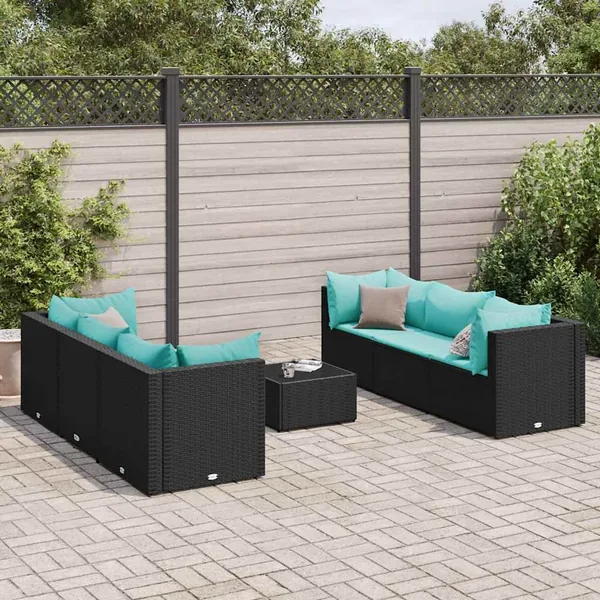 Salon de jardin 7 pcs avec coussins Noir Résine tressée 63 x 63 x 57,5 cm - 49,9 kg