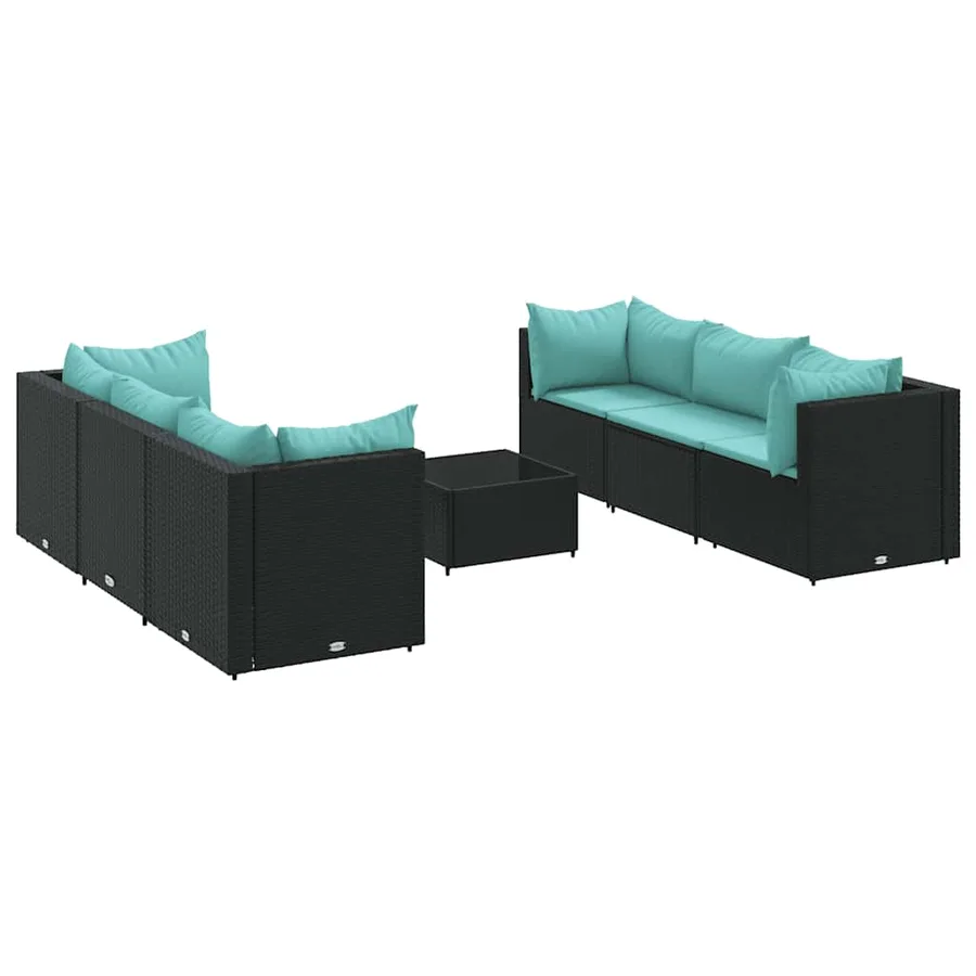 Salon de jardin 7 pcs avec coussins Noir Résine tressée 63 x 63 x 57,5 cm - 49,9 kg - 2