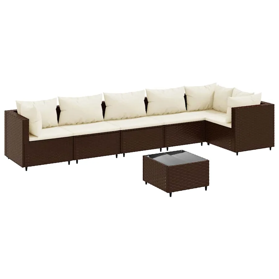 Salon de jardin avec coussins 7 pcs marron résine tressée - 2