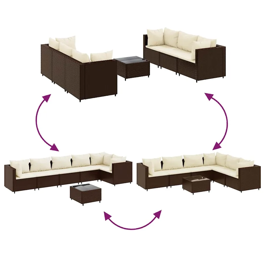 Salon de jardin avec coussins 7 pcs marron résine tressée - 6