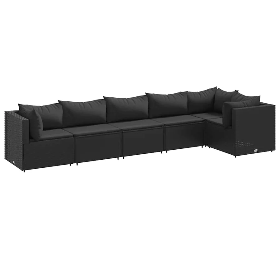 Salon de jardin 6 pcs avec coussins Noir Résine tressée - 2