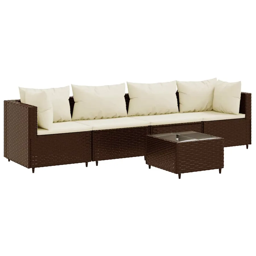 Salon de jardin 5 pcs avec coussins Marron Résine tressée - 2
