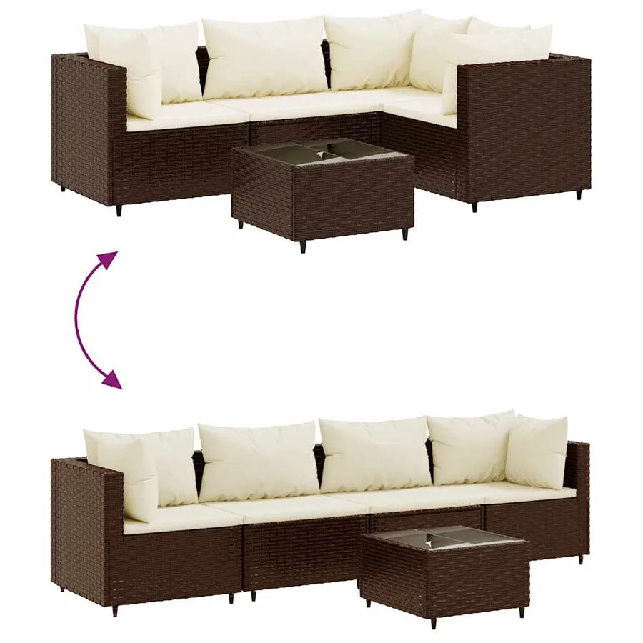 Salon de jardin 5 pcs avec coussins Marron Résine tressée - 6