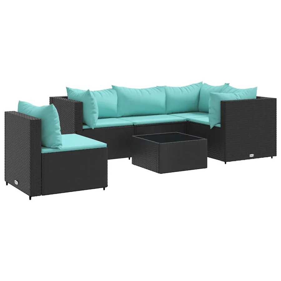Salon de jardin 6 pcs avec coussins Noir Résine tressée - 2