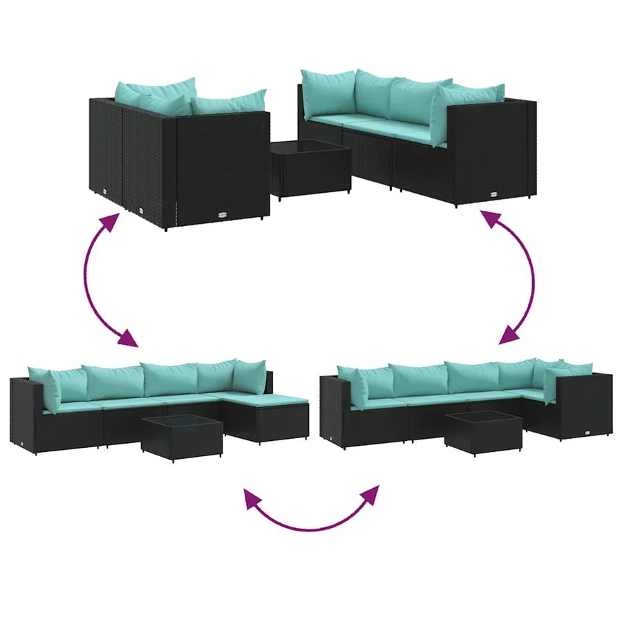 Salon de jardin 6 pcs avec coussins Noir Résine tressée - 6
