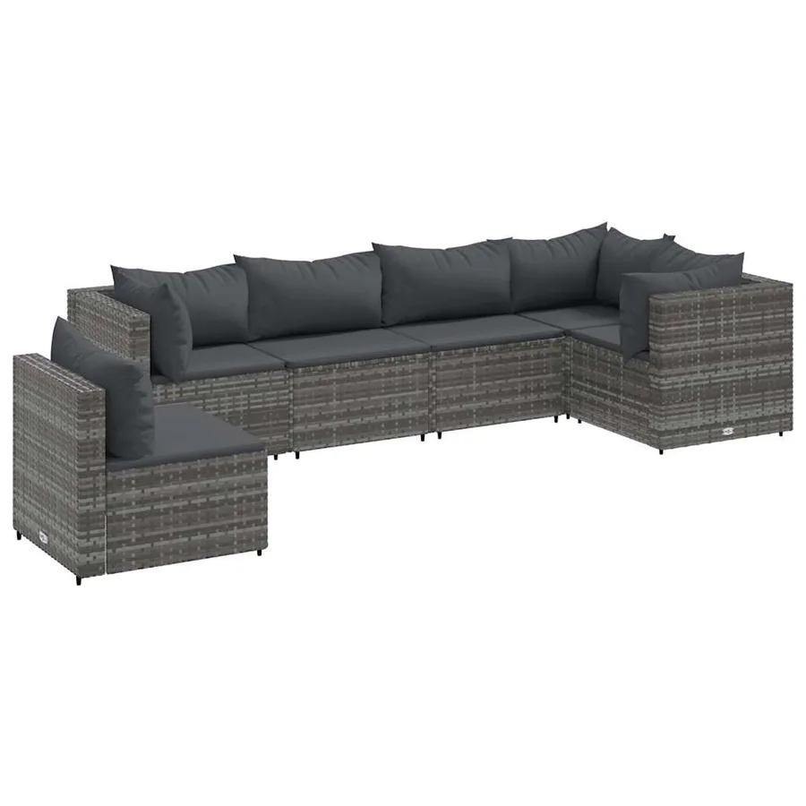 Salon de jardin 6 pcs avec coussins Gris Résine tressée - 2