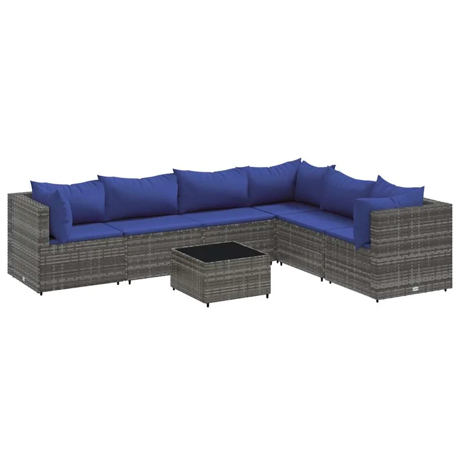 Salon de jardin 7 pcs avec coussins Gris Résine tressée - 2