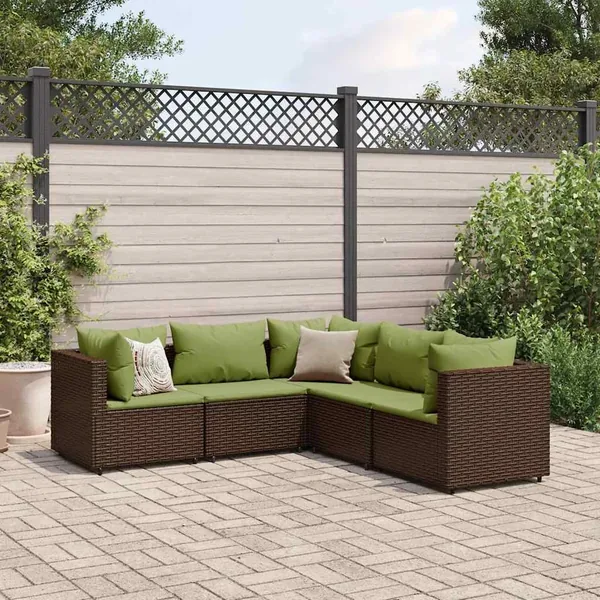 Salon de jardin 5 pcs avec coussins Marron Résine tressée