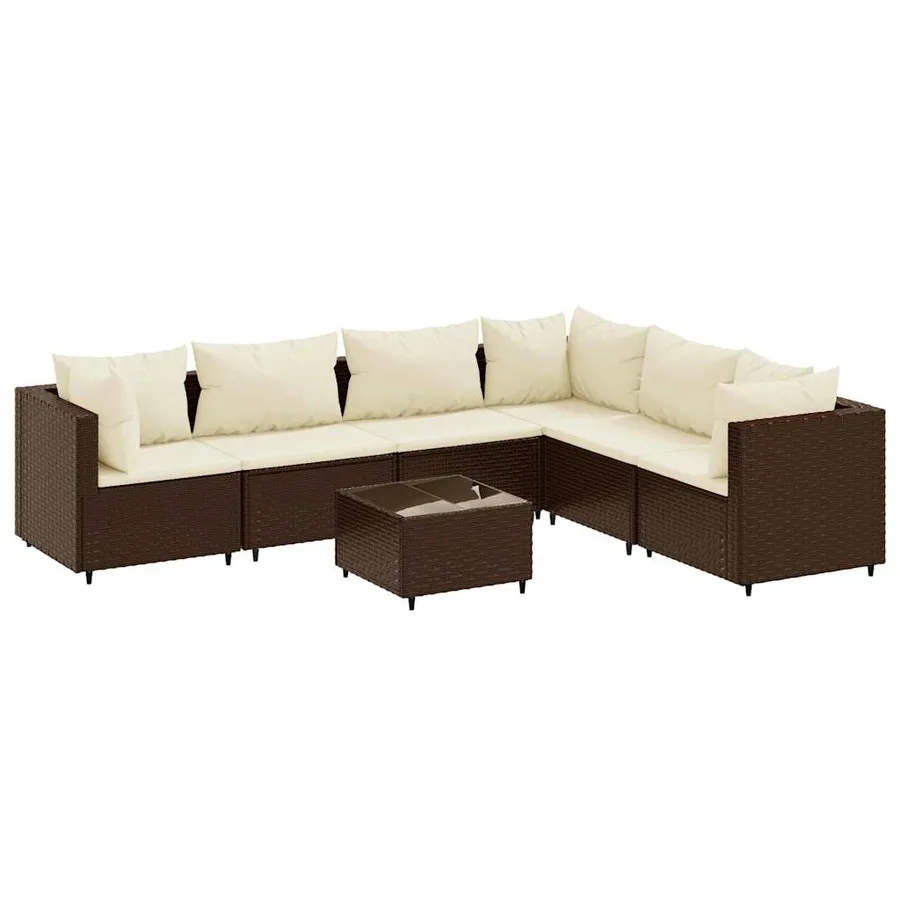 Salon de jardin avec coussins 7 pcs marron résine tressée - 2