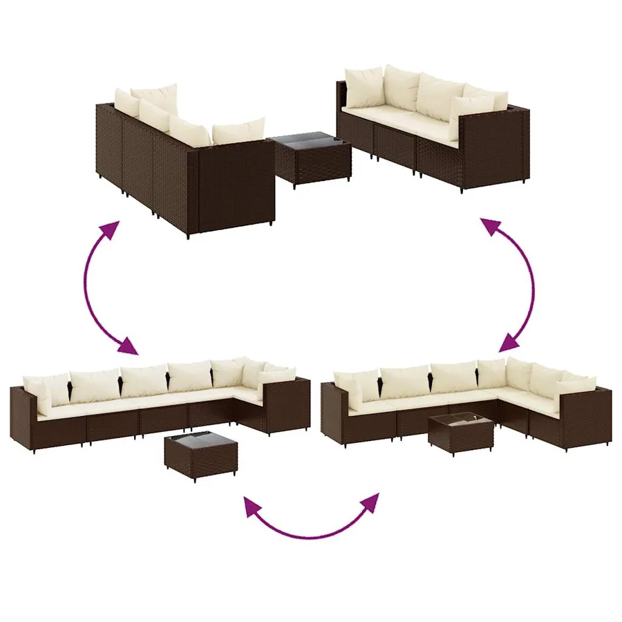 Salon de jardin avec coussins 7 pcs marron résine tressée - 6