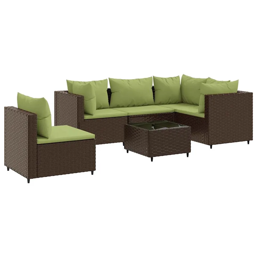 Salon de jardin 6 pcs avec coussins Marron Résine tressée - 2