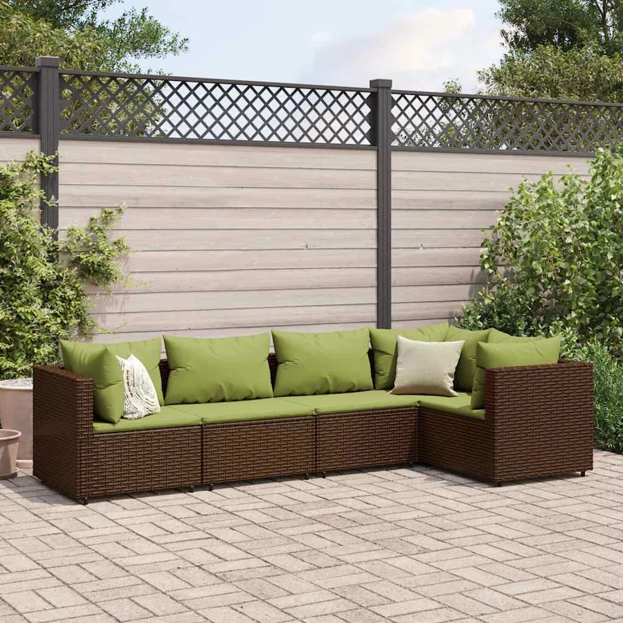 Salon de jardin 5 pcs avec coussins Marron Résine tressée