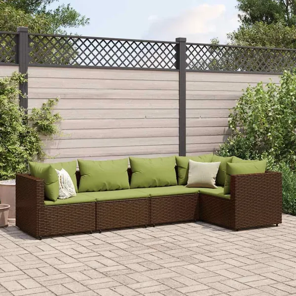 Salon de jardin 5 pcs avec coussins Marron Résine tressée