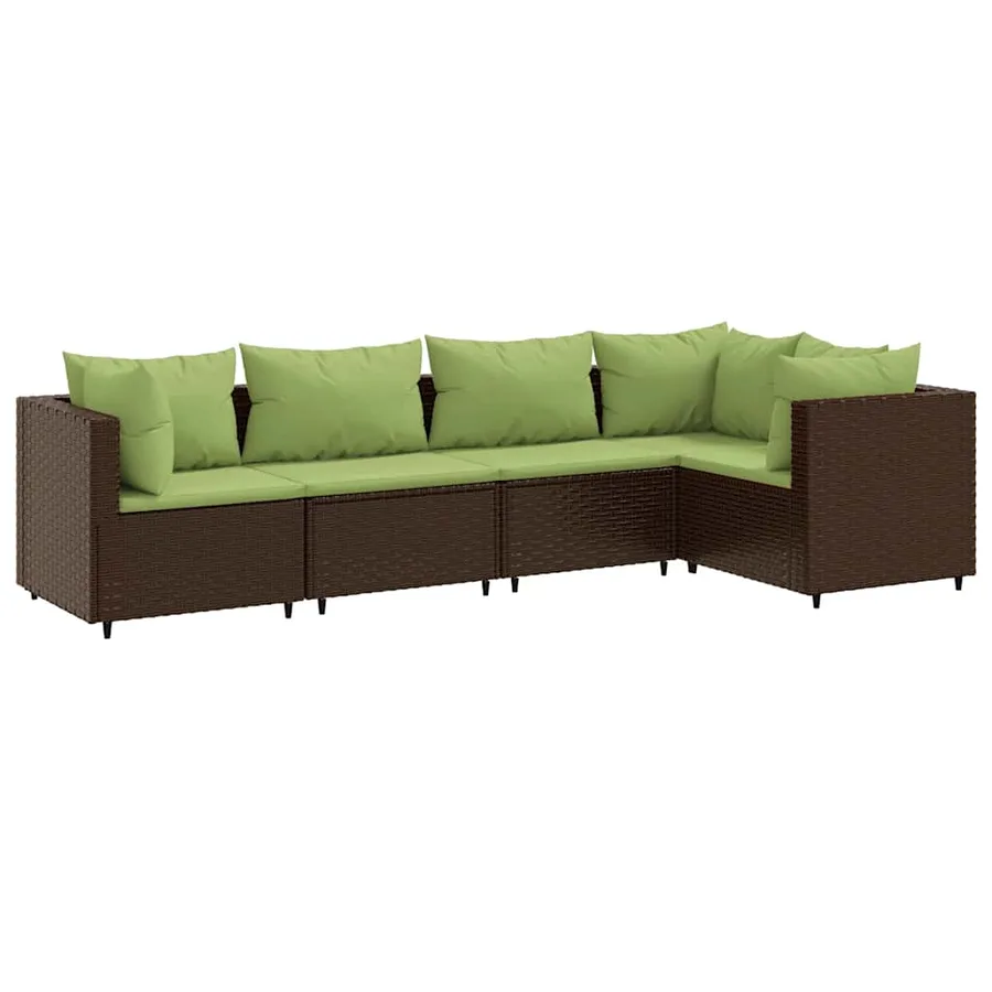 Salon de jardin 5 pcs avec coussins Marron Résine tressée - 2