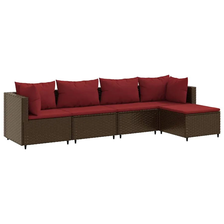 Salon de jardin 5 pcs avec coussins Marron Résine tressée - 2