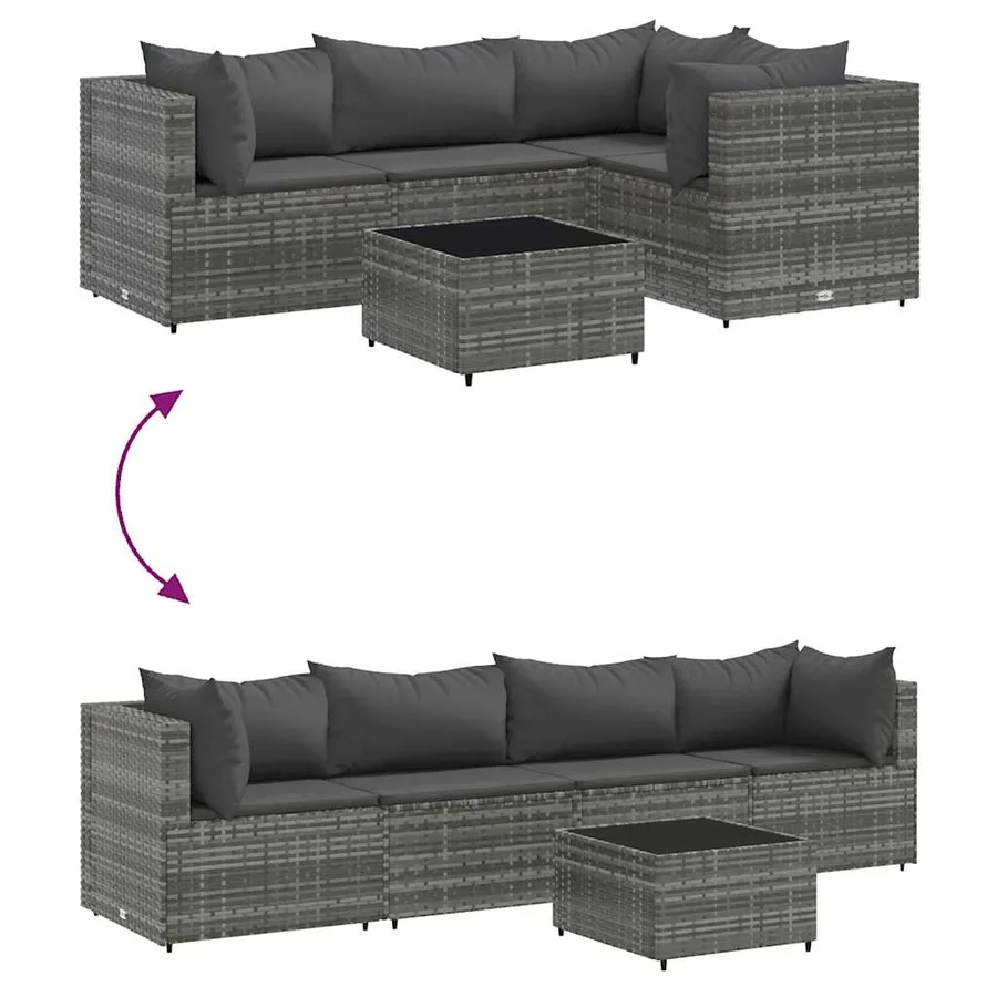 Salon de jardin 5 pcs avec coussins Gris Résine tressée - 6