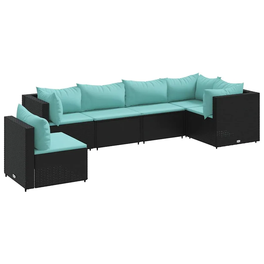 Salon de jardin 6 pcs avec coussins Noir Résine tressée - 2
