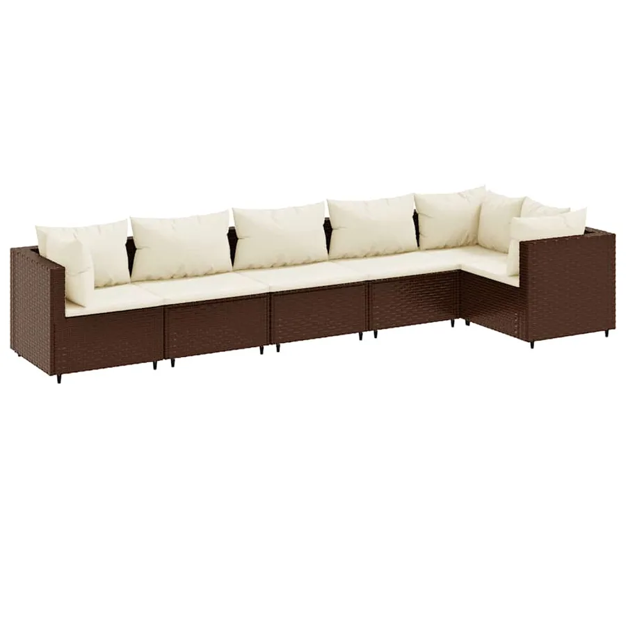 Salon de jardin 6 pcs avec coussins Marron Résine tressée - 2