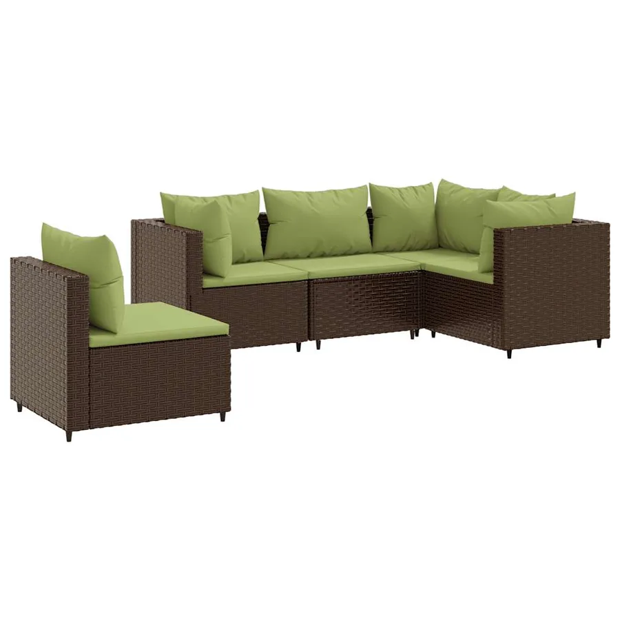 Salon de jardin 5 pcs avec coussins Marron Résine tressée - 2