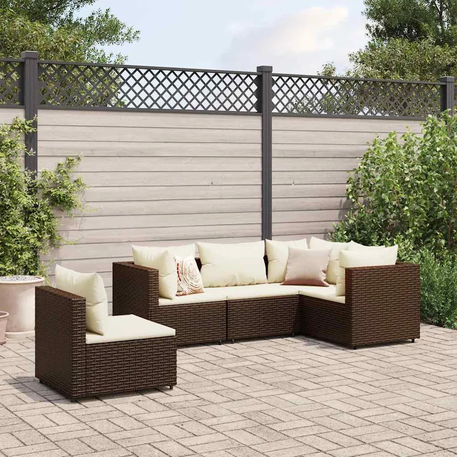 Salon de jardin 5 pcs avec coussins Marron Résine tressée