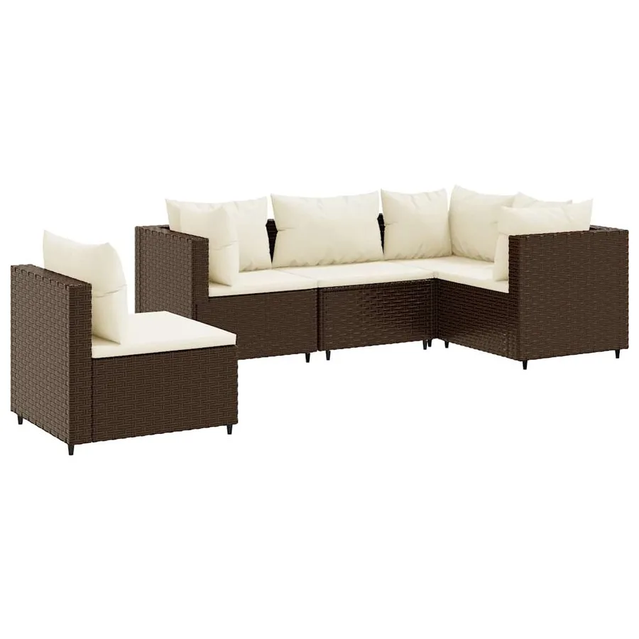 Salon de jardin 5 pcs avec coussins Marron Résine tressée - 2