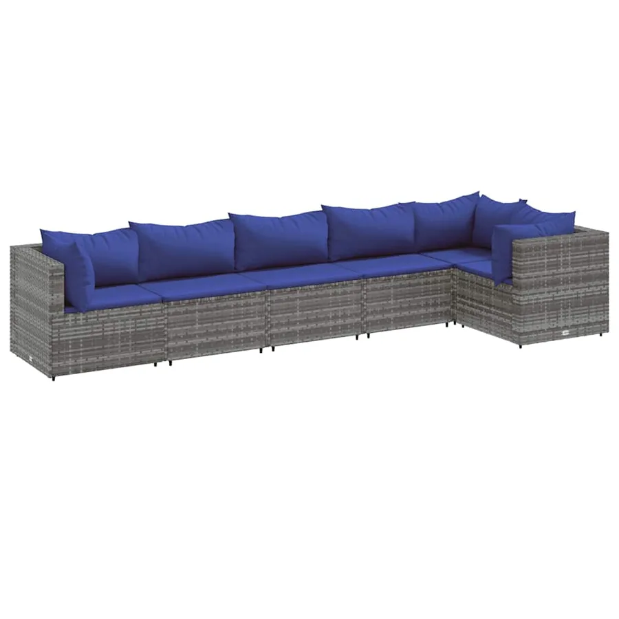 Salon de jardin 6 pcs avec coussins Gris Résine tressée - 2