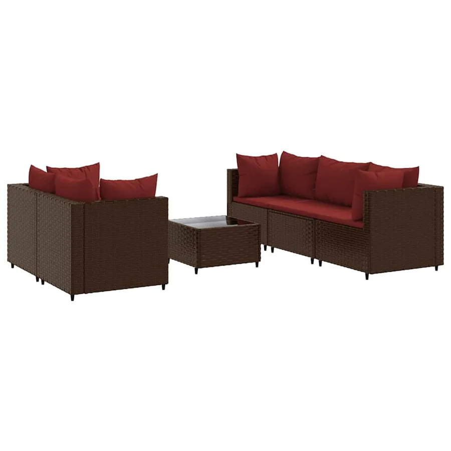 Salon de jardin 6 pcs avec coussins Marron Résine tressée - 2