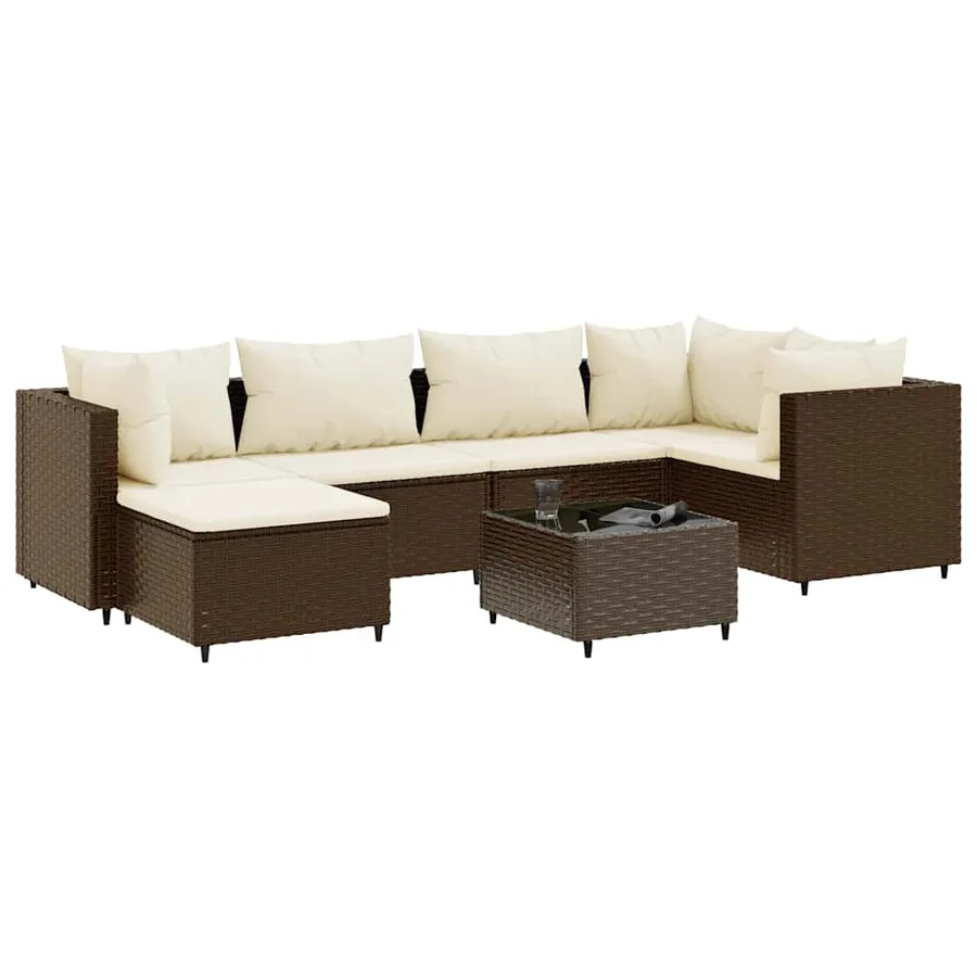 Salon de jardin avec coussins 7 pcs marron résine tressée - 2