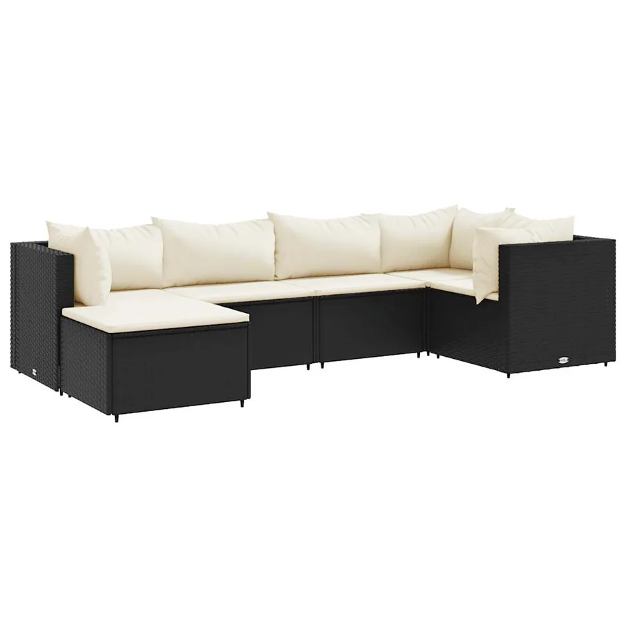 Salon de jardin 6 pcs avec coussins Noir Résine tressée - 2