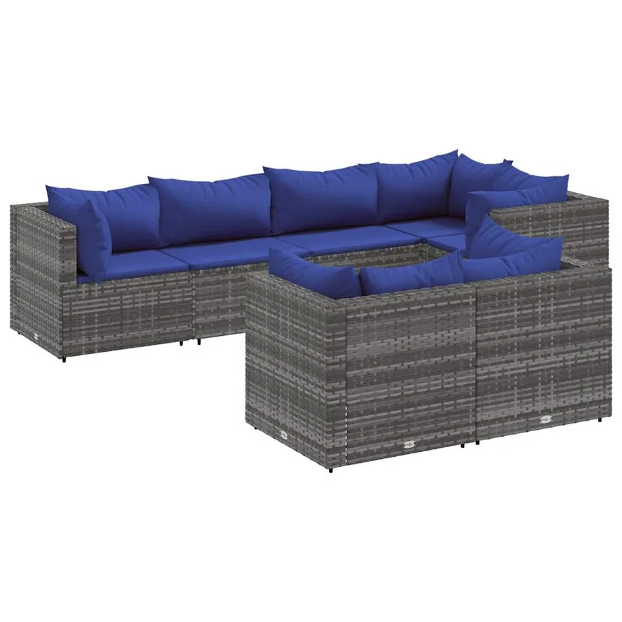 Salon de jardin 7 pcs avec coussins Gris Résine tressée - 2