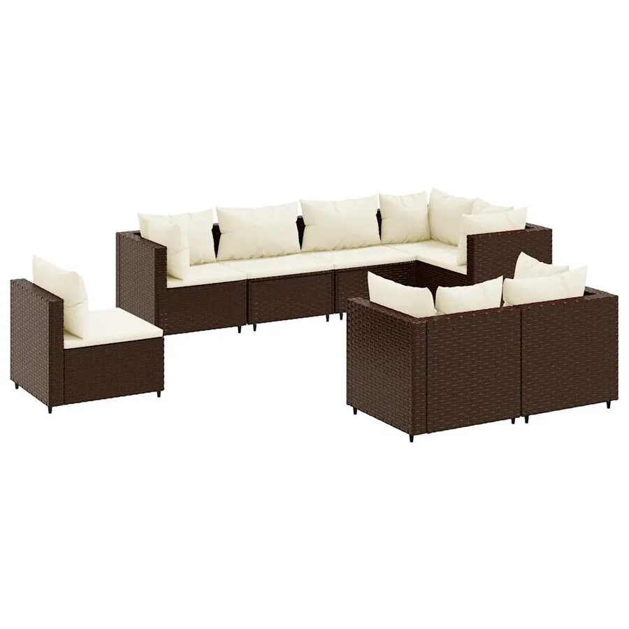 Salon de jardin avec coussins 8 pcs marron résine tressée - 2