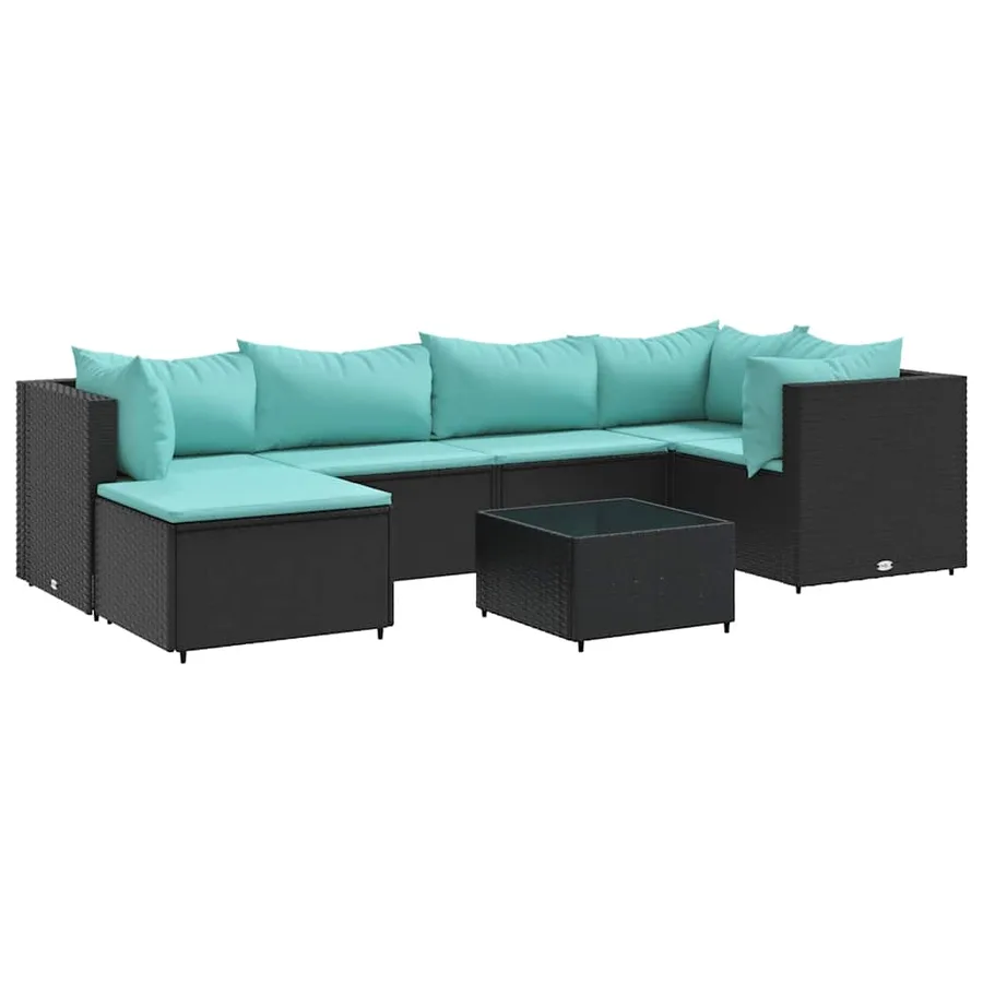 Salon de jardin 7 pcs avec coussins Noir Résine tressée 63 x 63 x 57,5 cm - 46,8 kg - 2
