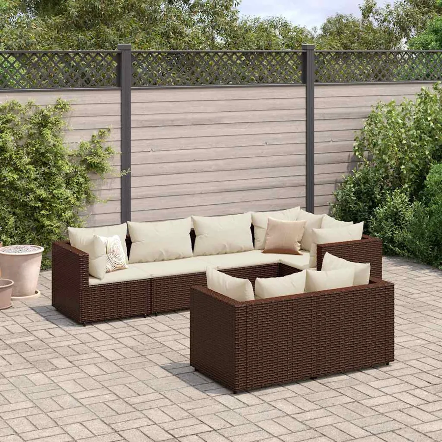 Salon de jardin avec coussins 7 pcs marron résine tressée