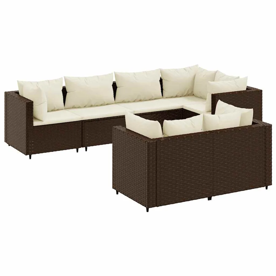 Salon de jardin avec coussins 7 pcs marron résine tressée - 2