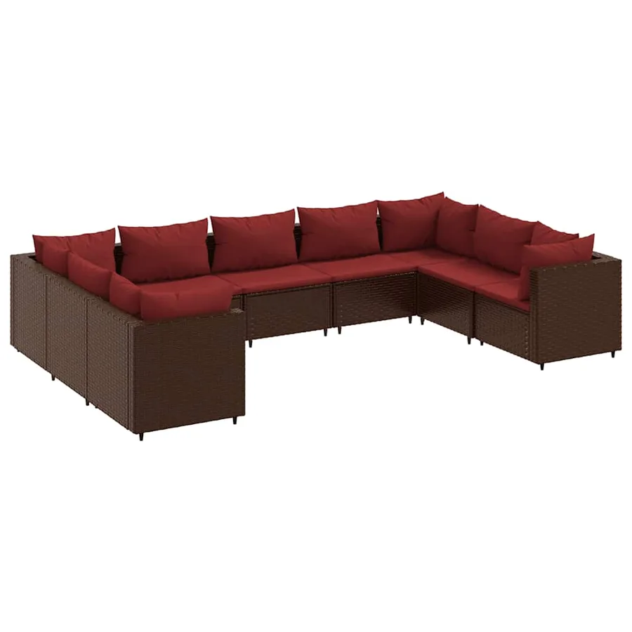 Salon de jardin avec coussins 9 pcs marron résine tressée - 2