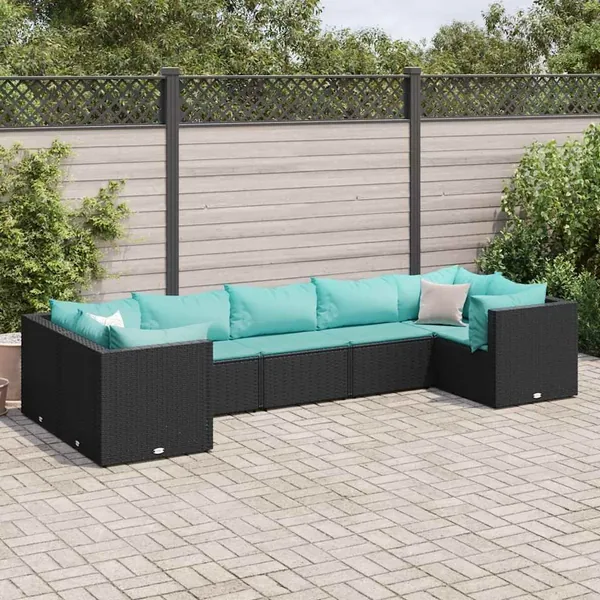 Salon de jardin 7 pcs avec coussins Noir Résine tressée 63 x 63 x 57,5 cm - 51,7 kg