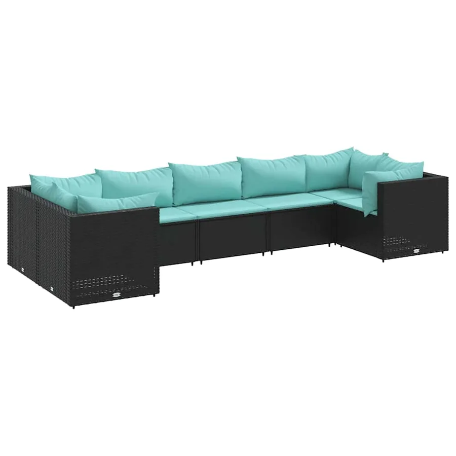 Salon de jardin 7 pcs avec coussins Noir Résine tressée 63 x 63 x 57,5 cm - 51,7 kg - 2