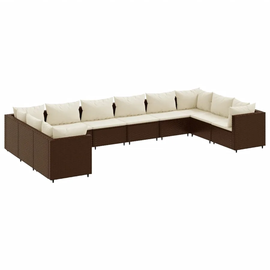 Salon de jardin 10 pcs avec coussins marron résine tressée - 2