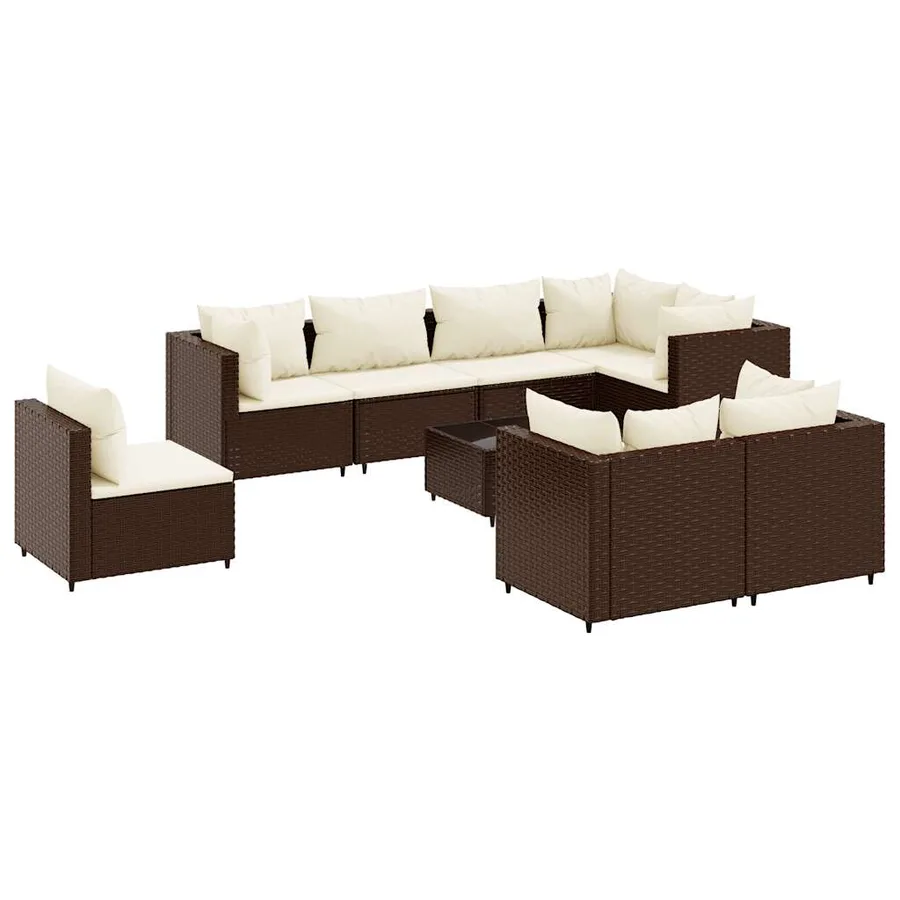 Salon de jardin avec coussins 9 pcs marron résine tressée - 2