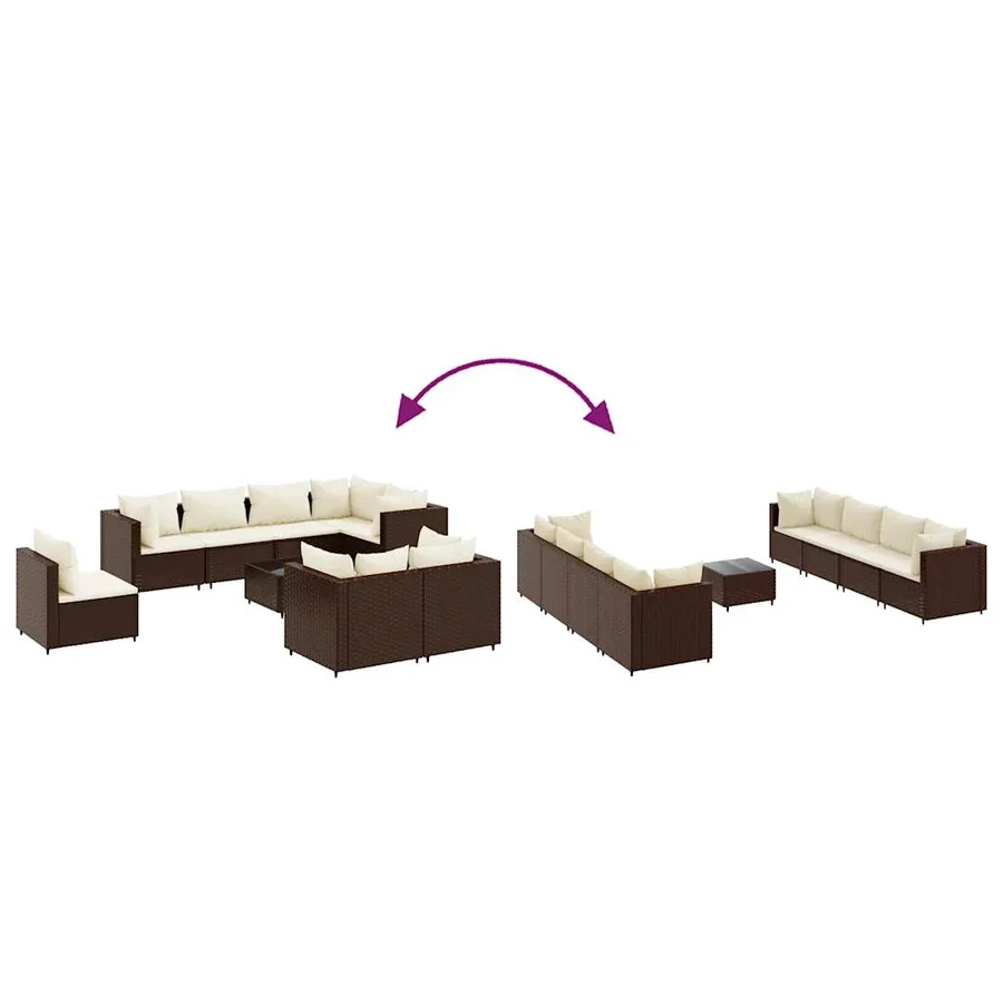 Salon de jardin avec coussins 9 pcs marron résine tressée - 6