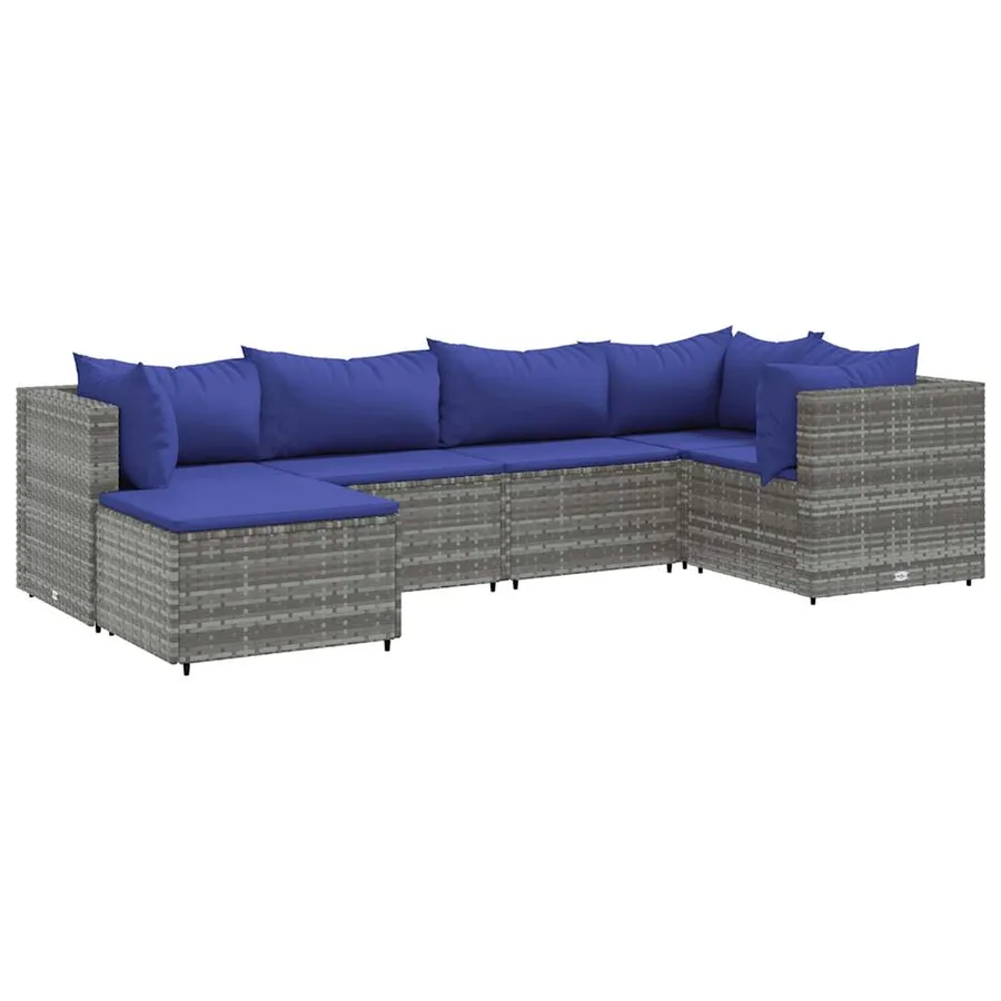 Salon de jardin 6 pcs avec coussins Gris Résine tressée - 2