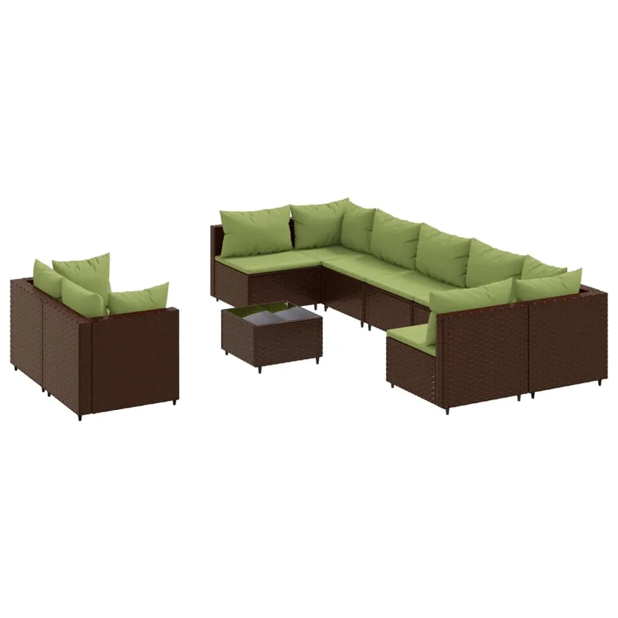 Salon de jardin 10 pcs avec coussins marron résine tressée - 2
