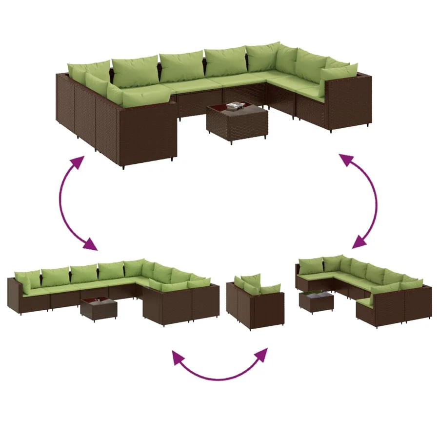 Salon de jardin 10 pcs avec coussins marron résine tressée - 6