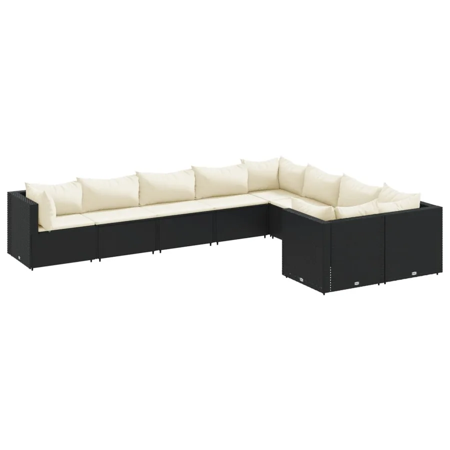 Salon de jardin 9 pcs avec coussins noir résine tressée - 2