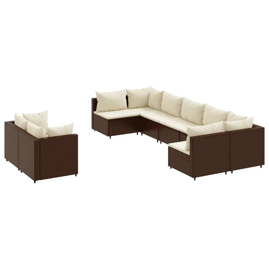 Salon de jardin avec coussins 9 pcs marron résine tressée - 2