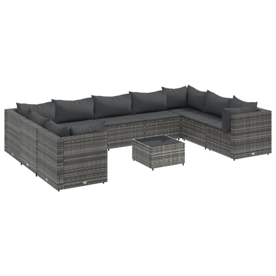 Salon de jardin 10 pcs avec coussins Gris Résine tressée - 2