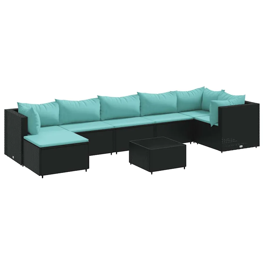 Salon de jardin 8 pcs avec coussins noir résine tressée - 2