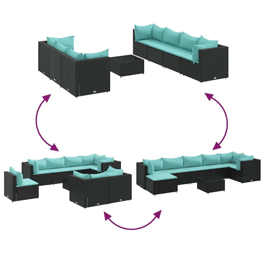 Salon de jardin 8 pcs avec coussins noir résine tressée - 7